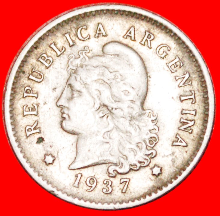  * 6-RAYS STARS (1896-1942)★ARGENTINA ★10 CENTAVOS 1937!  ★LOW START★ NO RESERVE!   