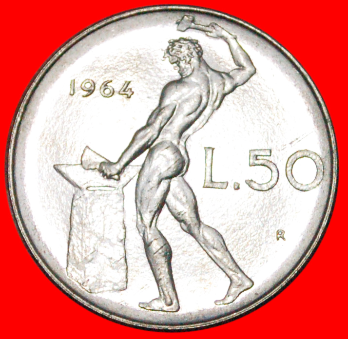  * NUDE VULCAN (1954-1989)★ ITALY ★ 50 LIRAS 1964R UNCOMMON CONDITION!★LOW START★ NO RESERVE!   