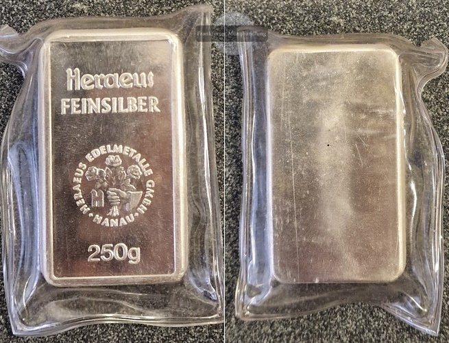  Deutschland.   Silberbarren 250g HERAEUS  FM-Frankfurt  Feingewicht: 250g   