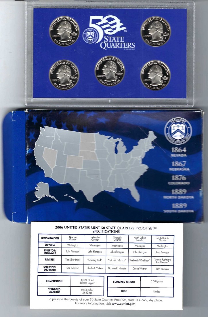  USA KMS United States Mint 50 States Quarters Proof Set 2006 Goldankauf Koblenz Maurer AB63   