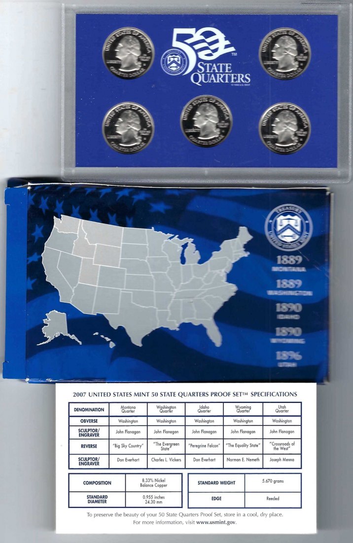  USA KMS United States Mint 50 States Quarters Proof Set 2007 Goldankauf Koblenz Maurer AB64   