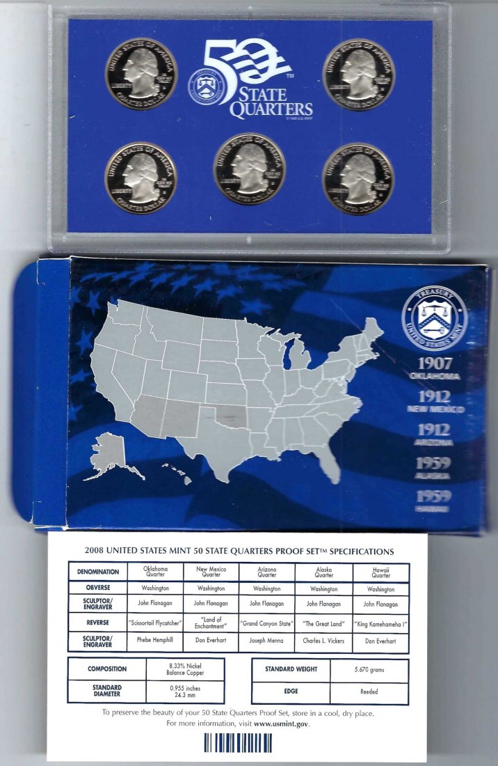  USA KMS United States Mint 50 States Quarters Proof Set 2008 Goldankauf Koblenz Maurer AB65   