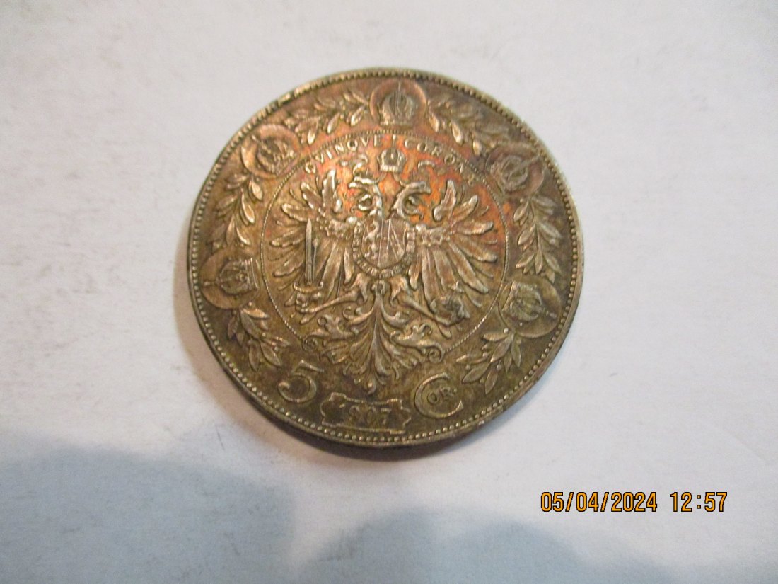  Österreich 5 Kronen 1907 Silbermünze /M   