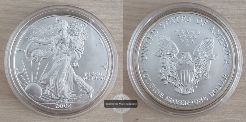  USA.   1 Dollar 2002 American Silver Eagle   FM-Frankfurt     Feinsilber: 31,1g   