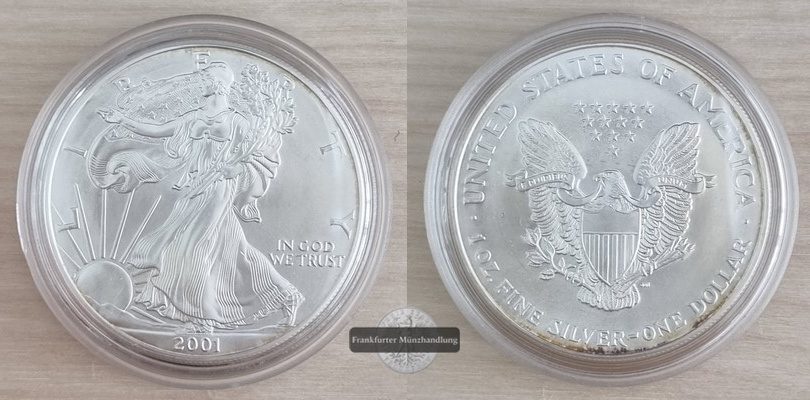  USA.   1 Dollar 2001 American Silver Eagle   FM-Frankfurt     Feinsilber: 31,1g   