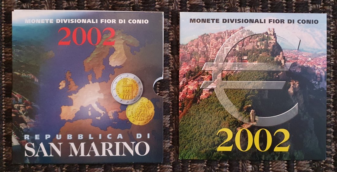  San Marino 2002, originaler Kursmünzensatz von 1 Cent - 2 € (3,88 €), 8 Münzen im Originalfolder   