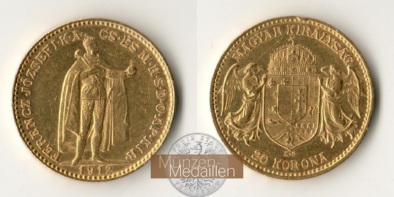 Ungarn MM-Frankfurt Feingold: 6,09g 20 Kronen 1912 