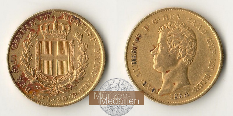 Italien-Sardinien   20 Lire  1834 MM-Frankfurt Feingold: 5,81g Carlo Alberto  
