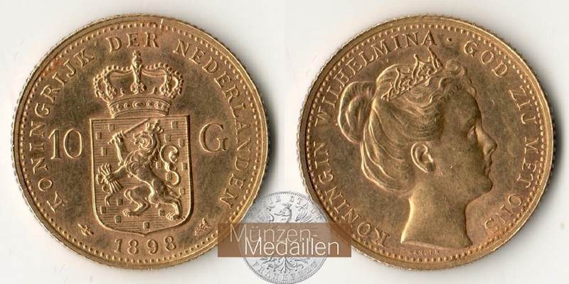 Niederlande  10 Gulden  1898 MM-Frankfurt Feingold: 6,06g Wilhelmina 1890-1948  