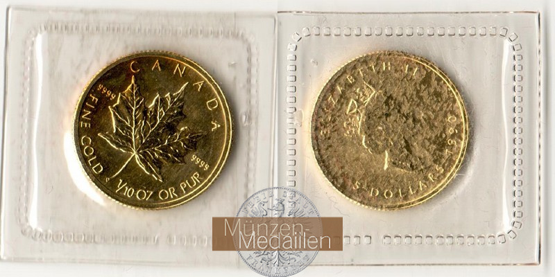 Kanada  5 Dollar MM-Frankfurt Feingold: 3,11g Maple Leaf 1990 