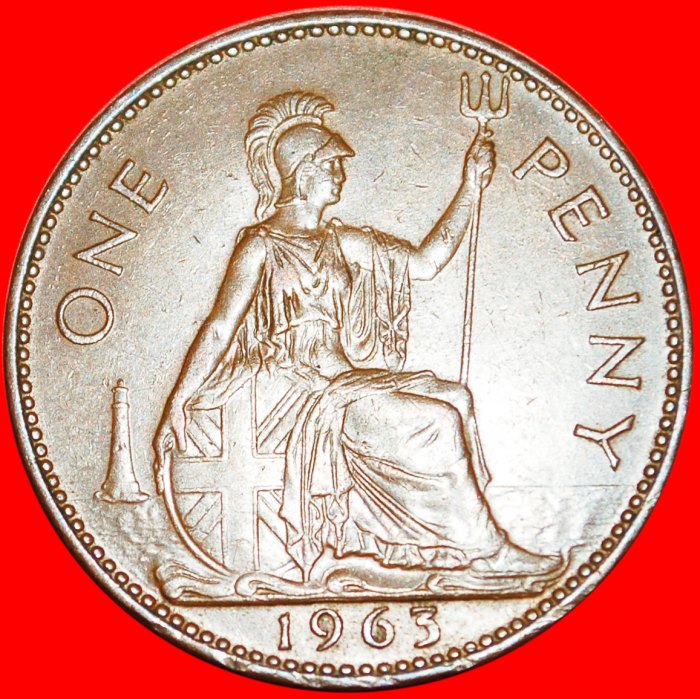  * HERRIN DER SEEN (1954-1970)★GROSSBRITANNIEN ★ PENNY 1963 ELIZABETH II.(1953-2022) OHNE VORBEHALT!   