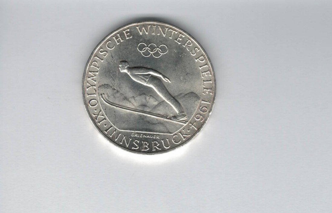  50 Schilling 1964 Winterolympiade Innsbruck Kratzer Macke Österreich silber Spittalgold9800 (4584/3)   