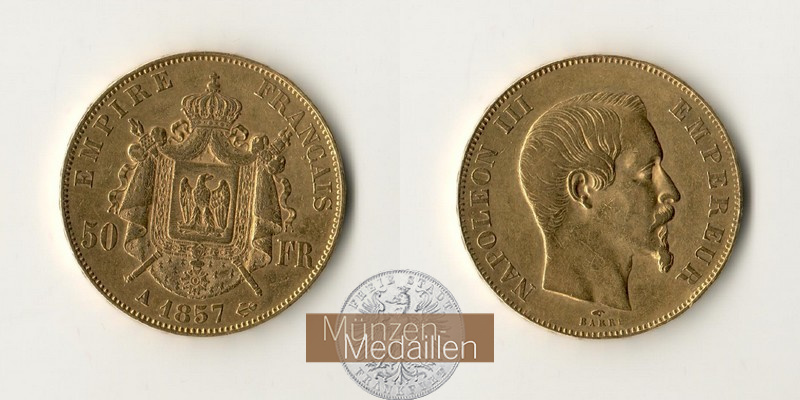 Frankreich  50 Francs MM-Frankfurt Feingold: 14,52g Napoleon III. 1857 A 