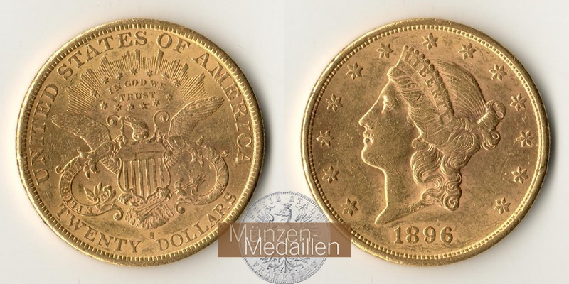 USA  20 Dollar MM-Frankfurt Feingold: 30,09g Double Eagle 1896 S 