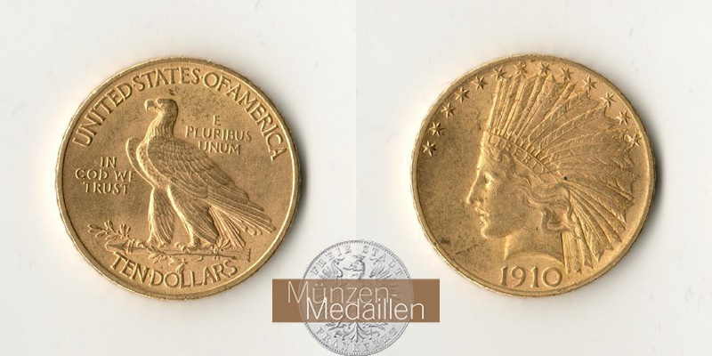 USA MM-Frankfurt Feingold: 15,05g 10 Dollar 1910 Indian Head