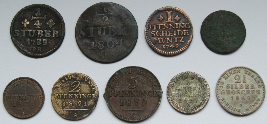  Altdeutschland: Lot aus neun verschiedenen Kleinmünzen Norddeutschland   