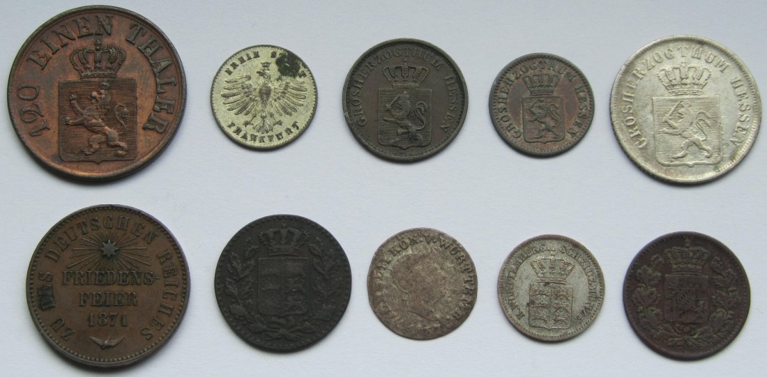  Altdeutschland: Lot aus zehn verschiedenen Kleinmünzen Süddeutschland   
