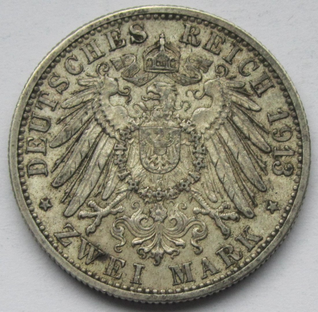  Kaiserreich: Baden, 2 Mark Friedrich II. (Jaeger 38), 1913   