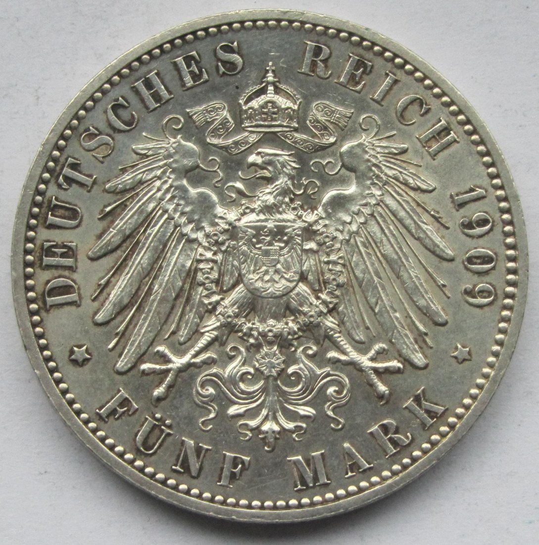  Kaiserreich: Sachsen, 5 Mark Universität Leipzig (Jaeger 139), 1909   