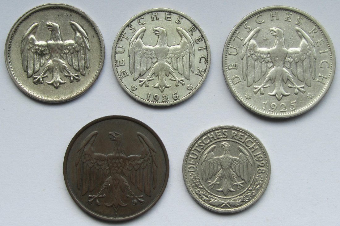  Weimarer Republik: Lot aus fünf seltenen Kleinmünzen   