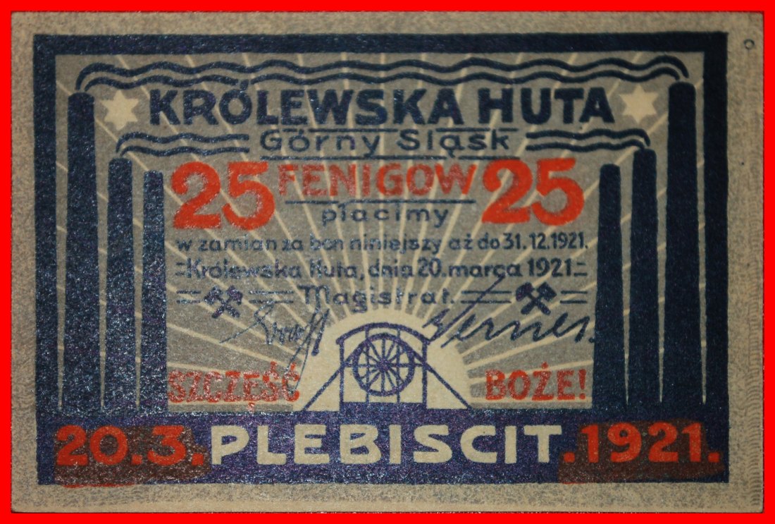 * POLAND:GERMANY KOENIGSHUETTE★25 PFENNIG 1921 UNC! CHORZOW (KROLEWSKA HUTA)★LOW START ★ NO RESERVE!   