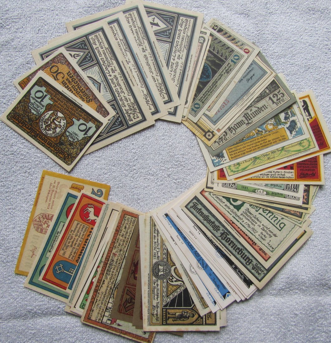 Notgeld: Lot aus 70 verschiedenen Kleingeldscheinen Niedersachsen, F-N   