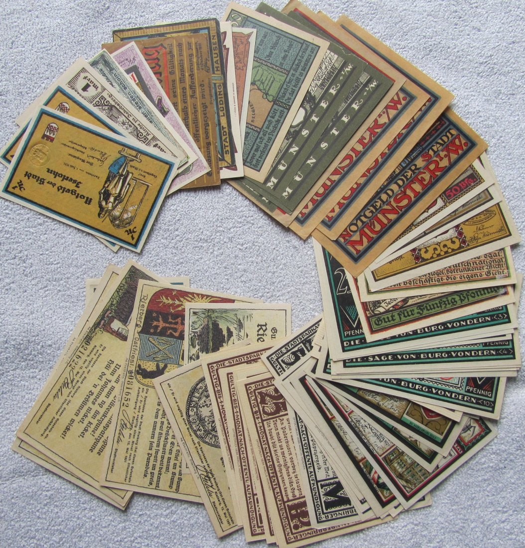 Notgeld: Lot aus 68 verschiedenen Kleingeldscheinen Nordrhein-Westfalen, I-W   