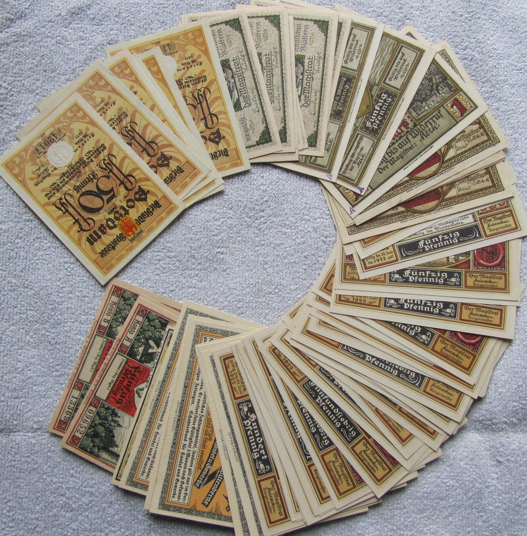  Notgeld: Lot aus 66 verschiedenen Kleingeldscheinen Brandenburg, P-Z   