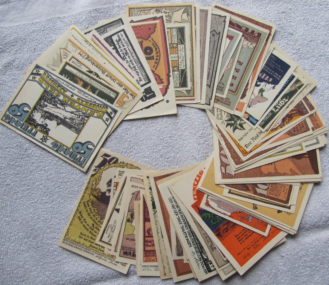  Notgeld: Lot aus 124 verschiedenen Kleingeldscheinen Reutergeld aus Mecklenburg   