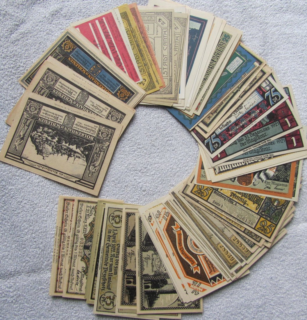  Notgeld: Lot aus 89 verschiedenen Kleingeldscheinen Schlesien   
