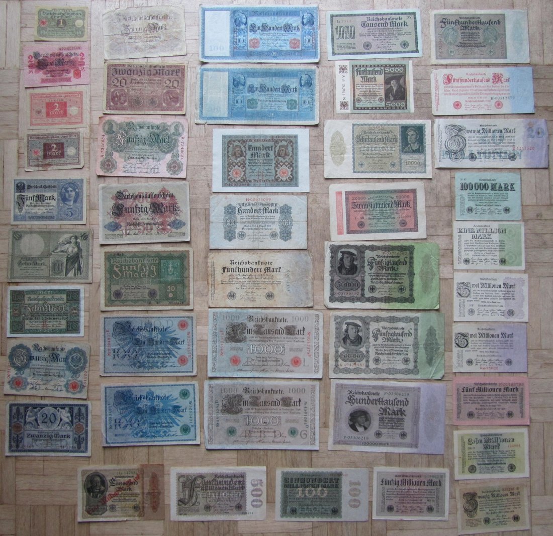  Deutsches Reich: Lot aus 44 verschiedenen Banknoten bis 1923   