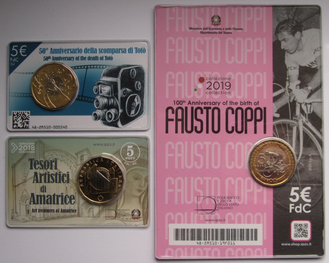  Italien: Lot aus drei Coincards 5-Euro-Sondermünzen   