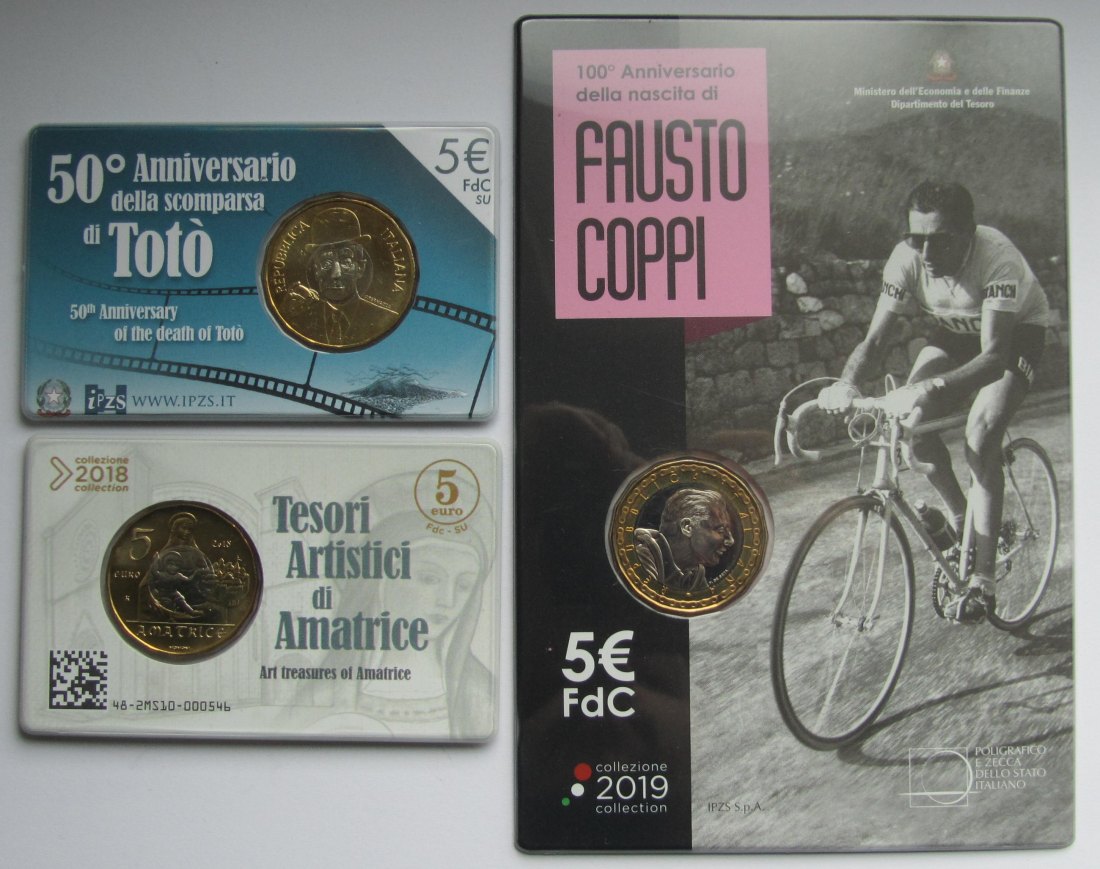  Italien: Lot aus drei Coincards 5-Euro-Sondermünzen   