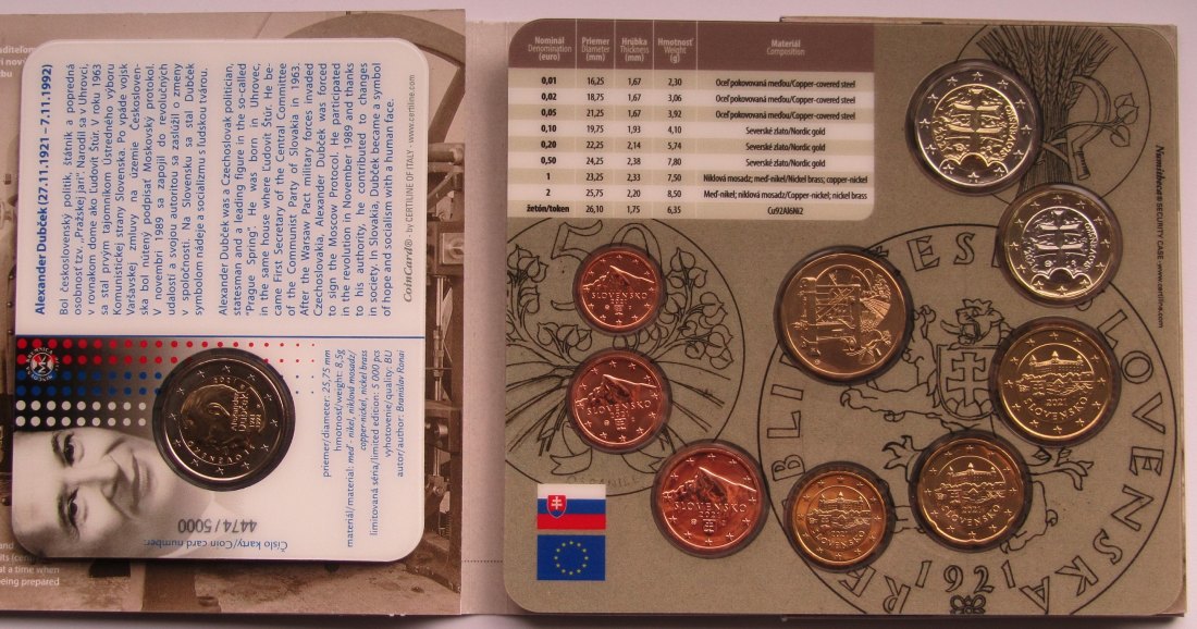  Slowakei: Kursmünzensatz 2021 + 2 Euro Coincard Dubcek 2021   
