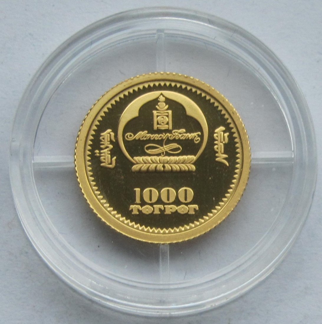  Mongolei: 1000 Tögrög Uhu 2005, 1,24 g (1/25 Unze) Feingold   