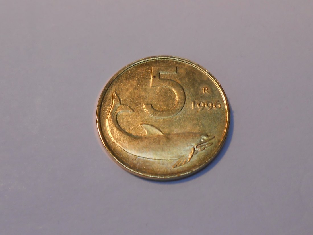  1.Italien 5 Lire 1996 R, KM# 92 vergoldet   