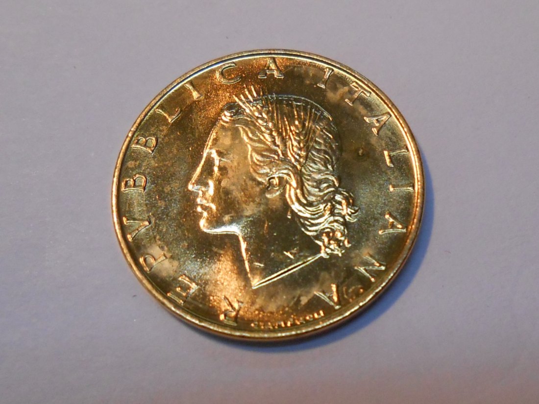  3.Italien 20 Lire 1992 R, KM# 97 Umlaufmünze vergoldet   