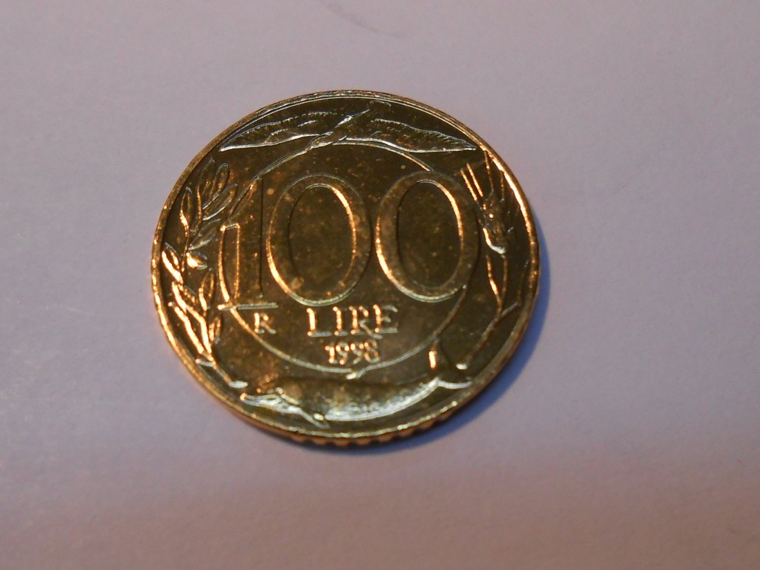  5.Italien 100 Lire 1998 R, KM# 159 Umlaufmünze vergoldet   