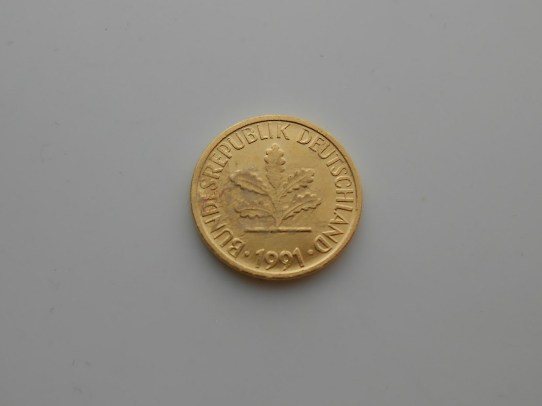  31.BRD 1 Pfennig 1991 F vergoldet   