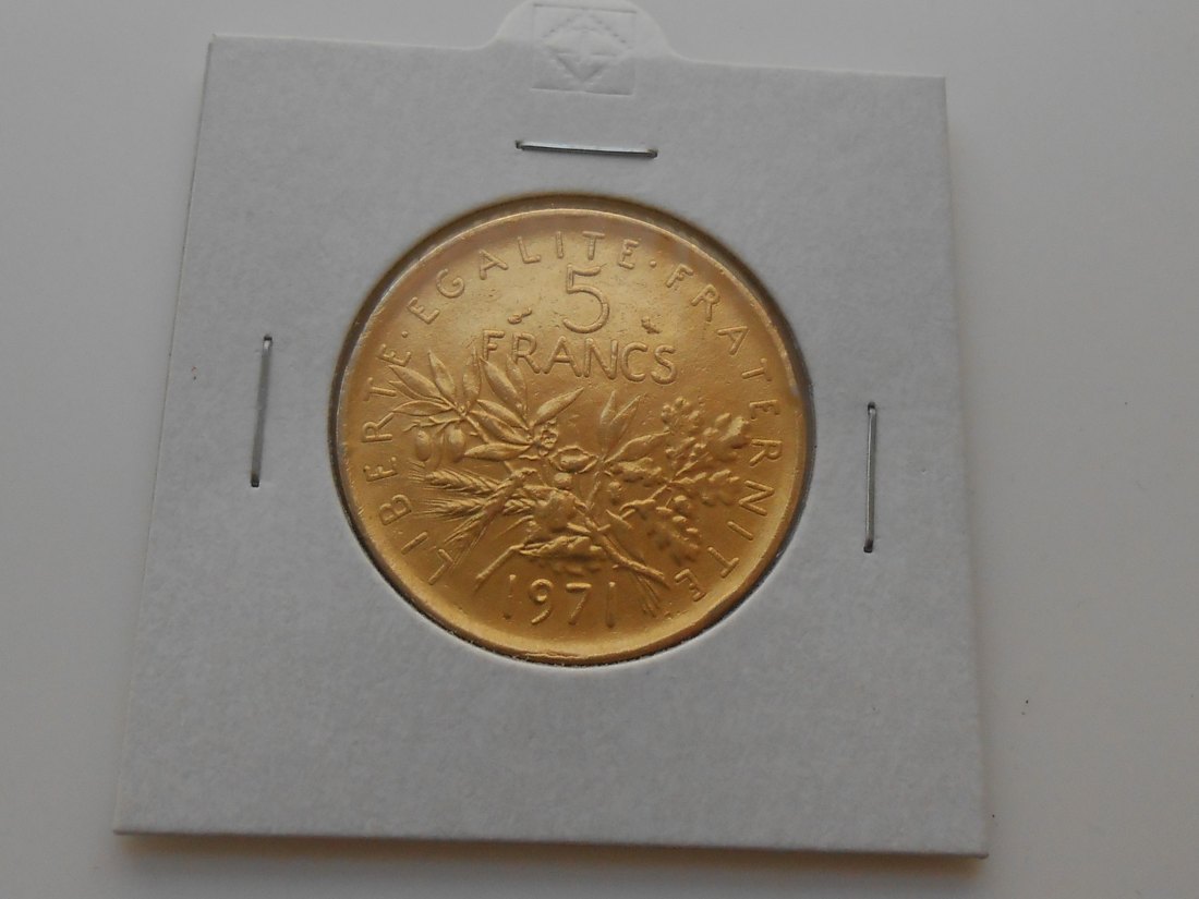  70.Frankreich 5 Francs 1971, KM# 926a Kursmünze vergoldet, super Erhaltung   