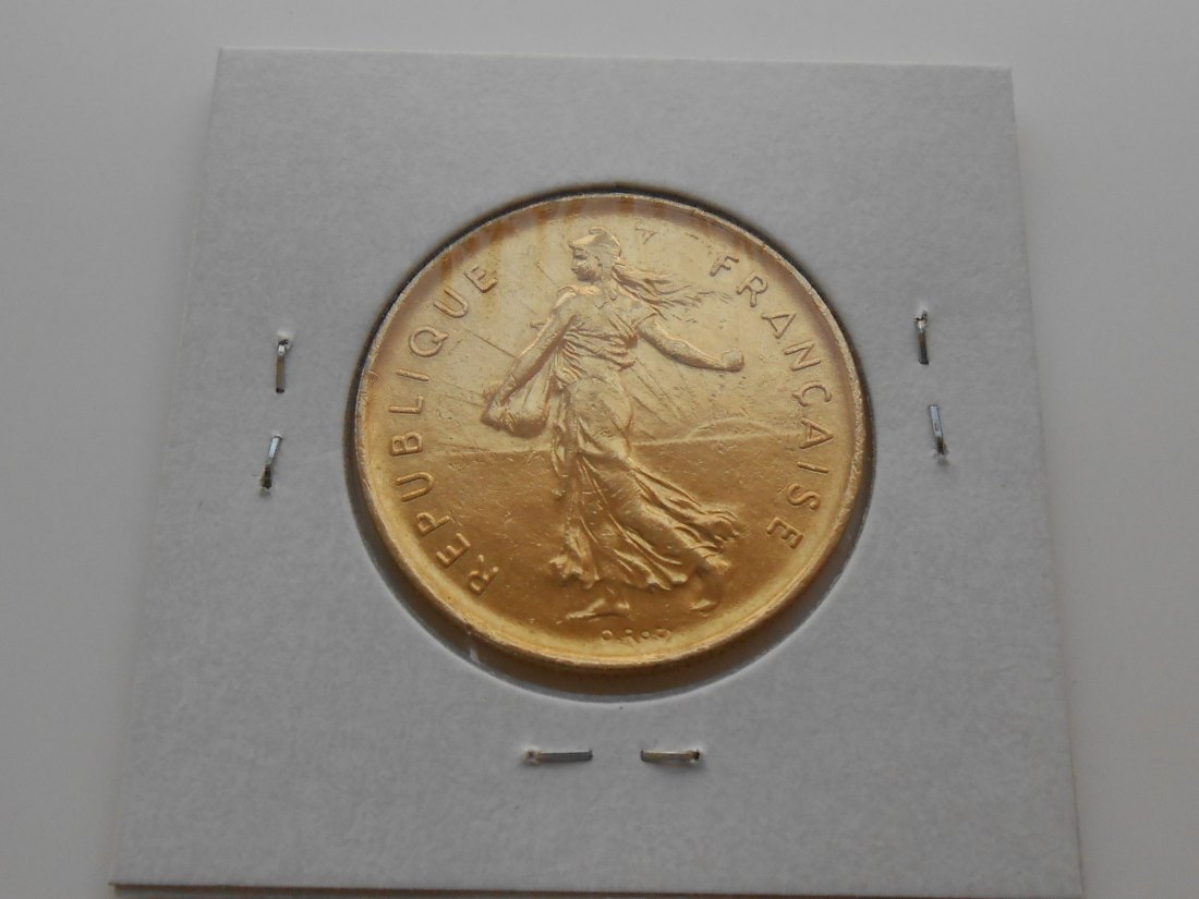  70.Frankreich 5 Francs 1971, KM# 926a Kursmünze vergoldet, super Erhaltung   