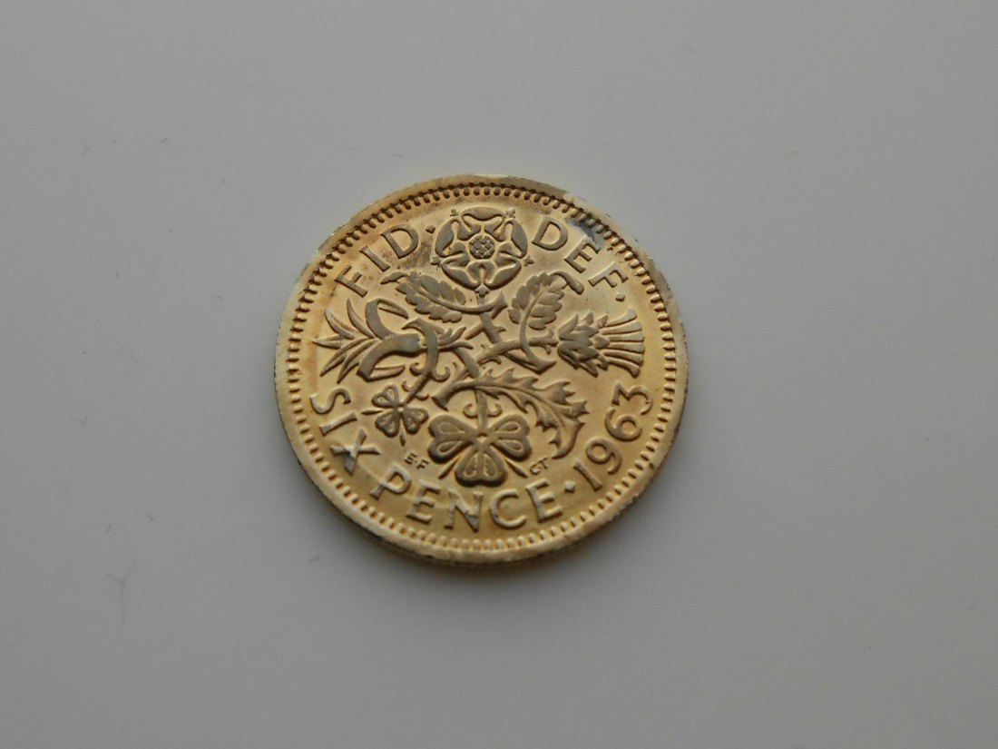  80.Großbritannien 6 Pence 1963, KM# 903 vergoldet Königin Elizabeth   