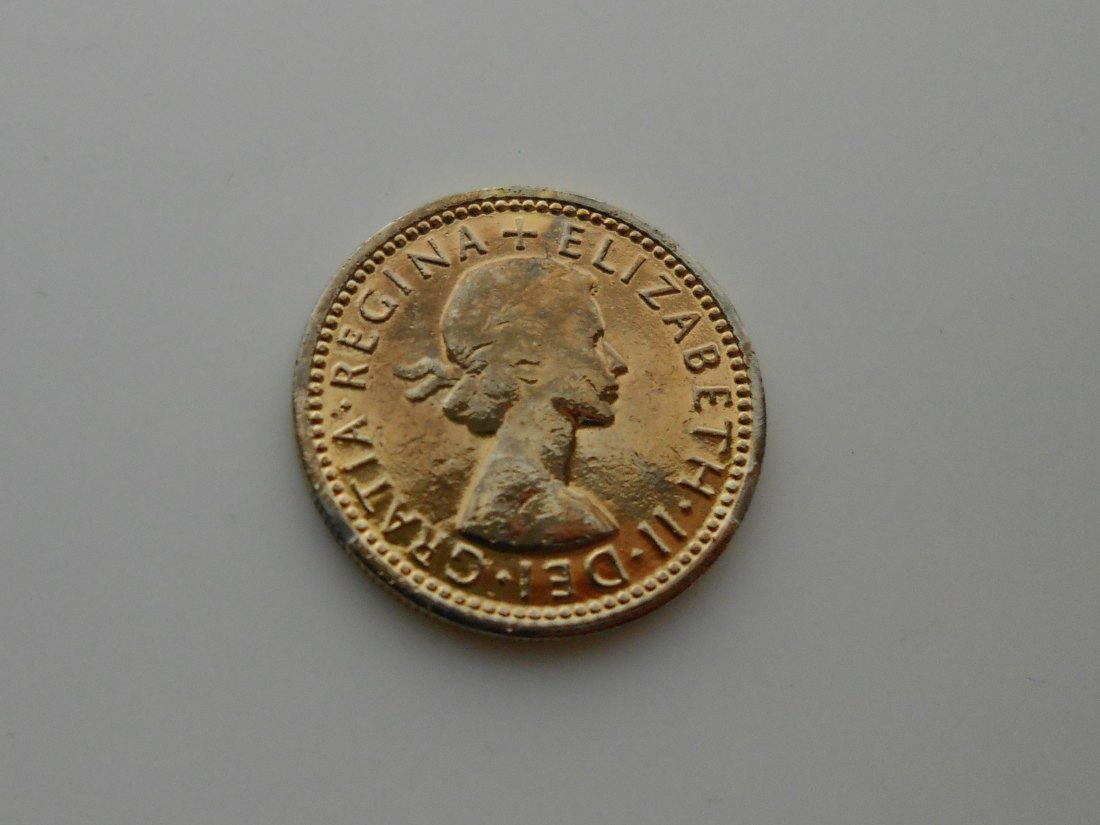  80.Großbritannien 6 Pence 1963, KM# 903 vergoldet Königin Elizabeth   