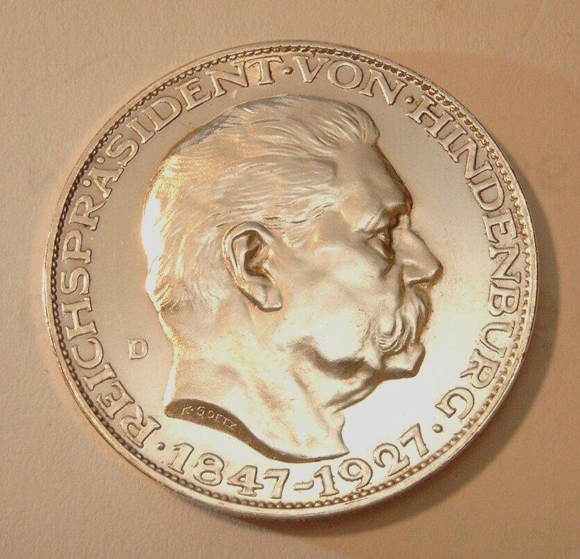  Hindenburg 1927 D zum 80. Geburtstag Goetz Silber-Medaille   