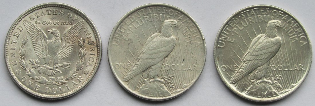  USA Vereinigte Staaten: 3 x 1 Dollar (1921 + 1922 + 1923)   
