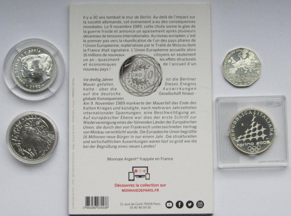  Euro: Lot aus fünf Silbermünzen, zusammen 63,2 g Feinsilber   