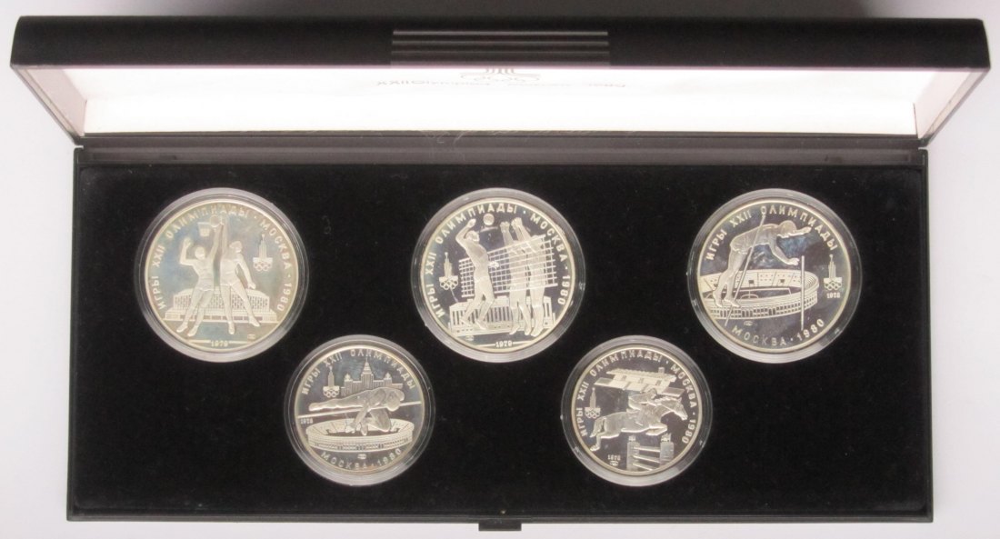  Sowjetunion/Russland: Satz Silbermünzen Olympia Moskau PP/Polierte Platte, 120 g Feinsilber   