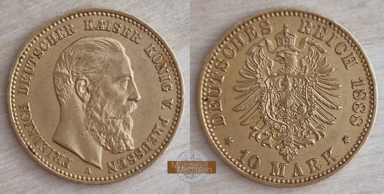 Preussen, Kaiserreich  10 Mark MM-Frankfurt Feingold: 3,58g Friedrich III. 1888 A 