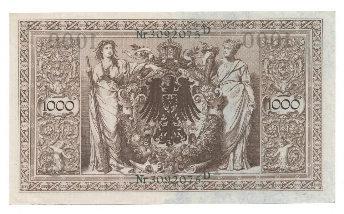  Ro. 46, 1000 Mark Reichsbanknote vom 21.04.1910,  3092075D, kassenfrisch I   