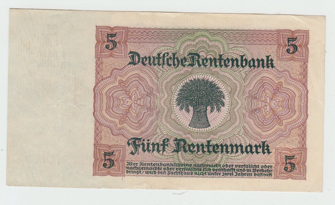  Ro. 164, 5 Rentenmark von 1926, fast kassenfrische Erhaltung I-II   